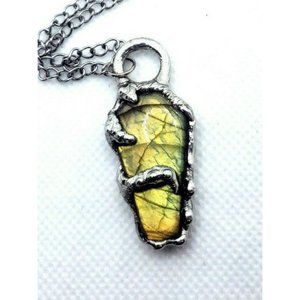 Gothic yellow labradorite coffin crystal Necklace with tentacles fantasy jewelry